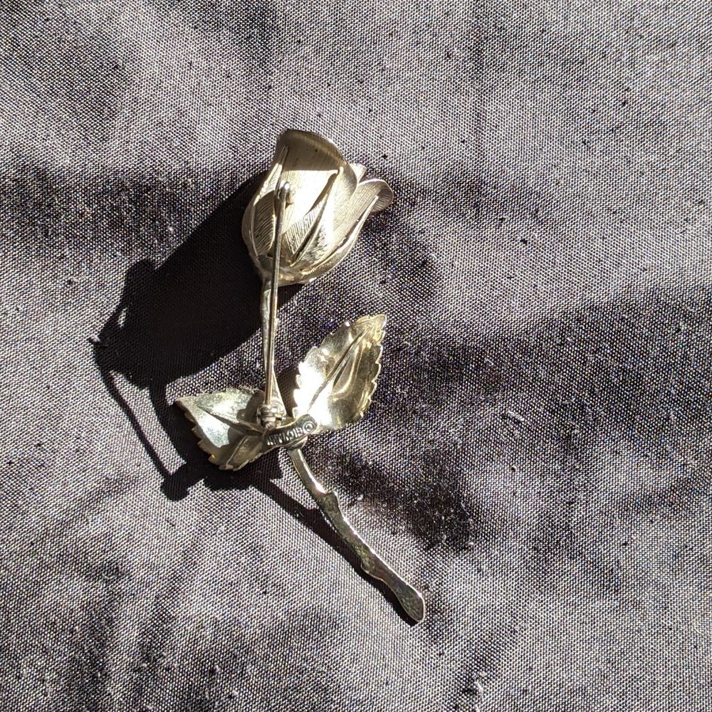 Vintage Rose Brooch Silver Gold Dress Pin Signed Giovanni Flower Costume Jewelry - Picture 3 of 7